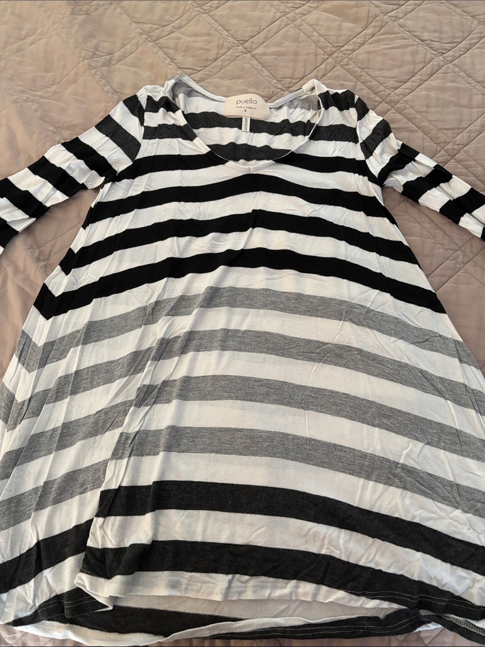 Puella Black & White Striped Swing Tunic Top